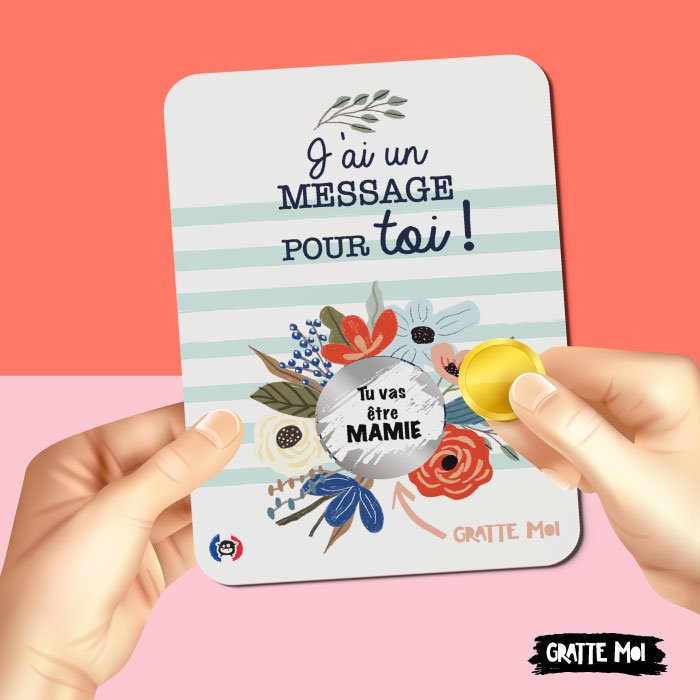  “Carte à gratter annonce grossesse bébé ‘Tu vas être MAMIE’” - GratteMoi 