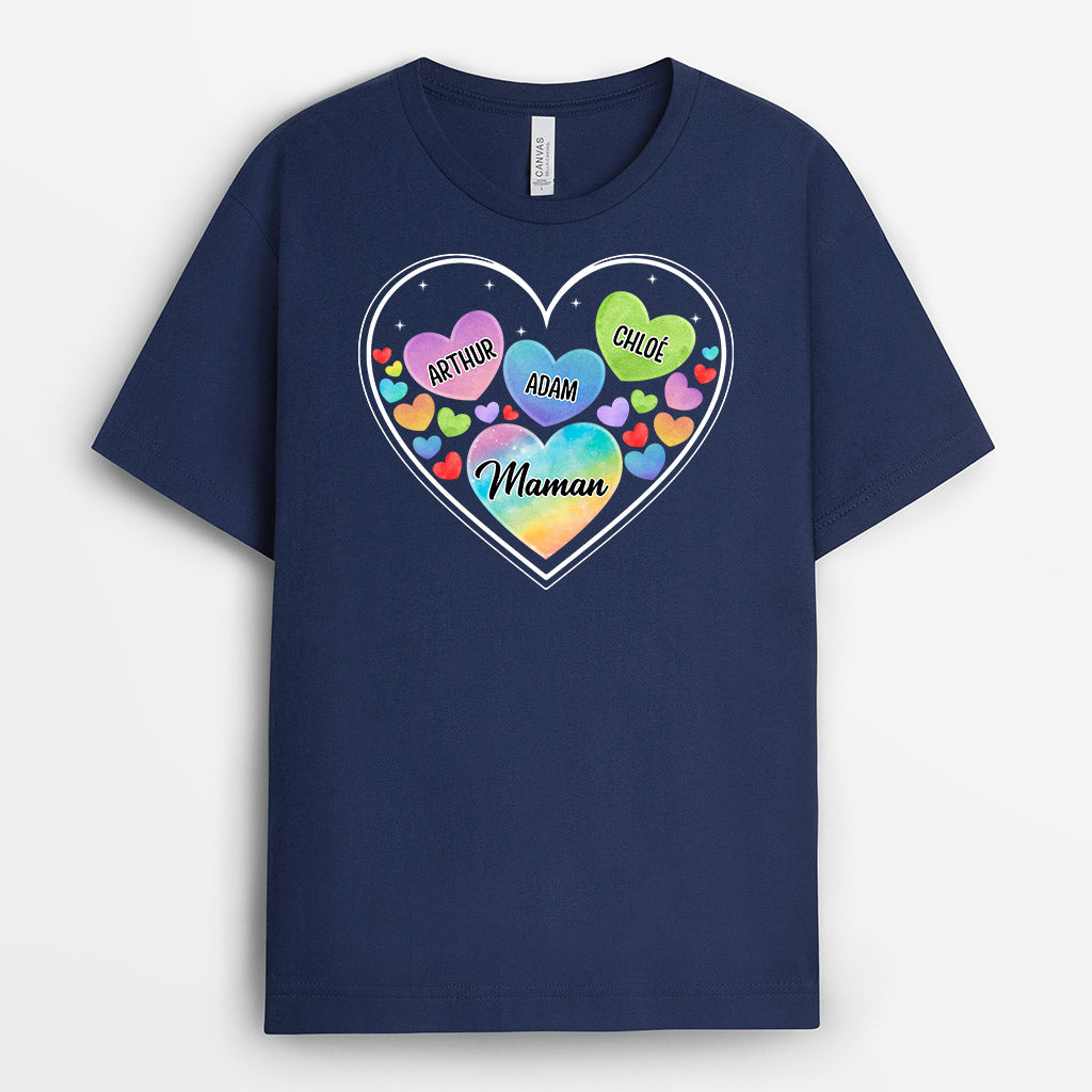 FR0937A2 Cadeau Personnalise T shirt Coeur Maman Mamie