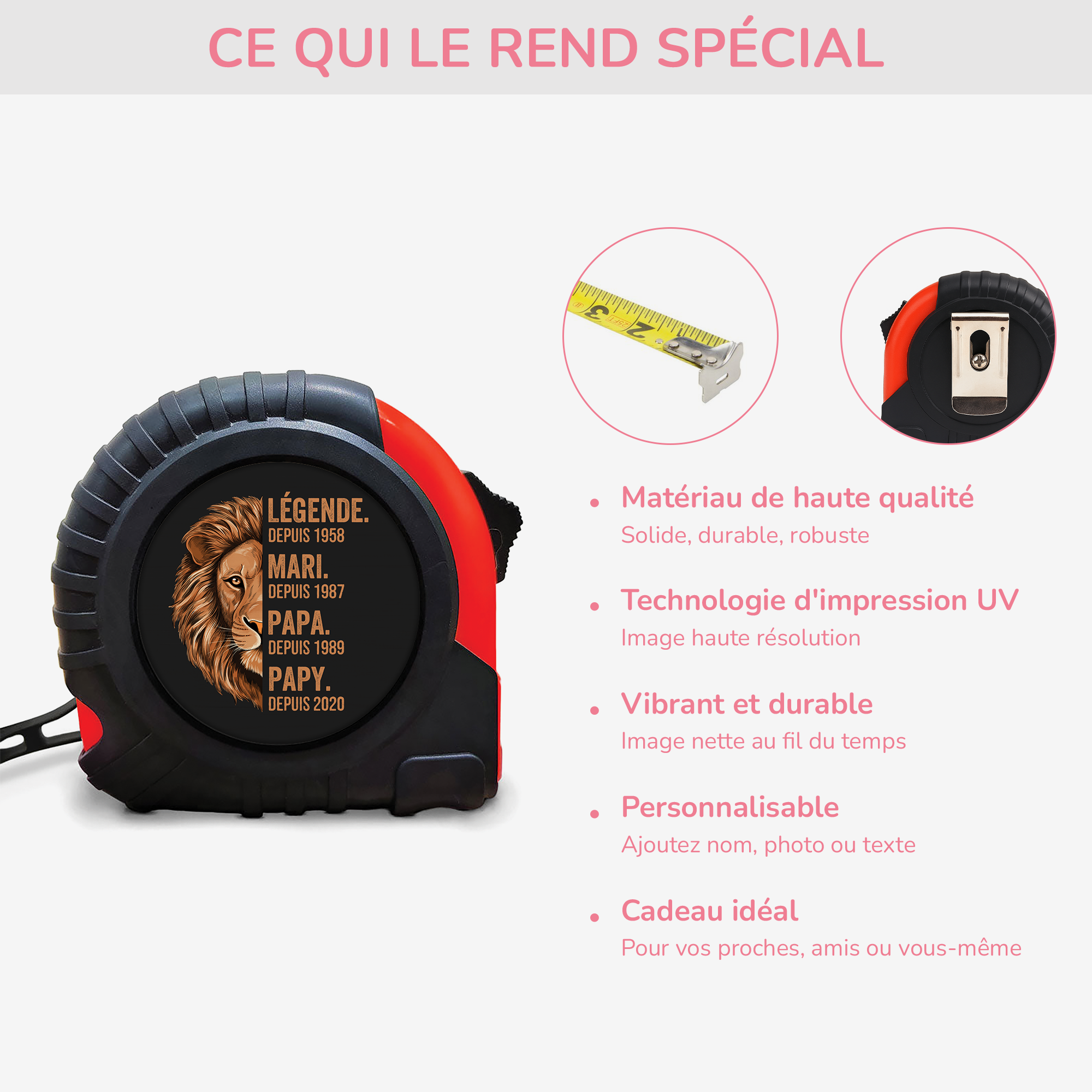 FR4 metre ruban personnalisable legende papa papy lion