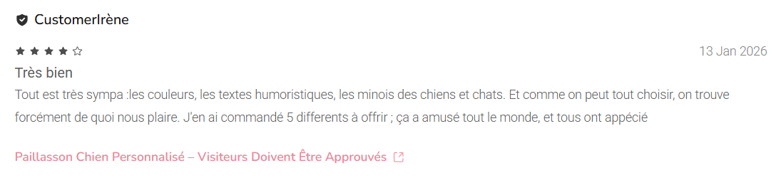 avis sur détails paillasson Cadeau Plus