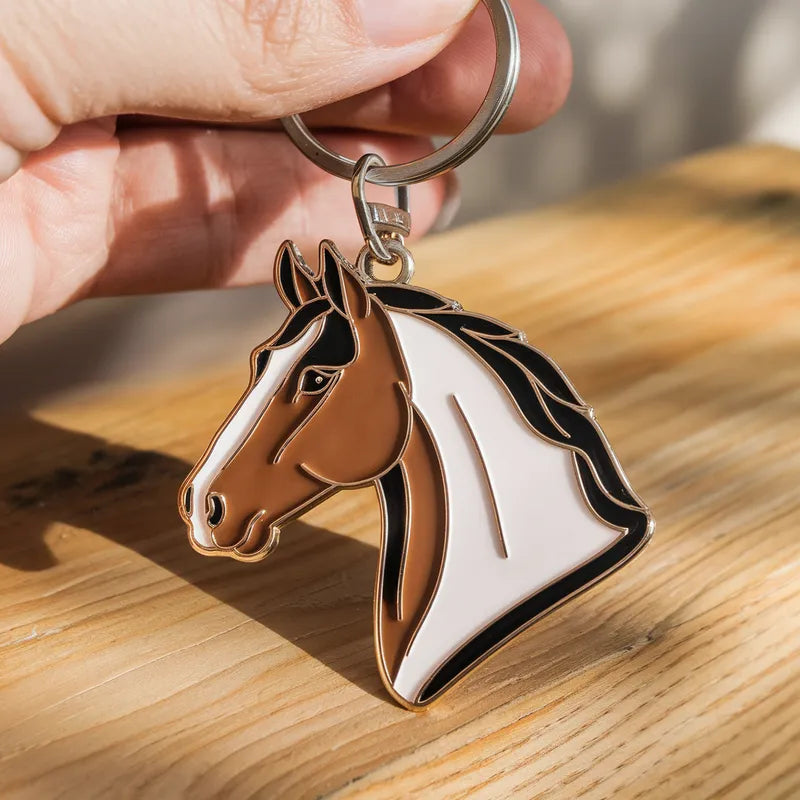 Porte-clés en cuir gravé thème cheval