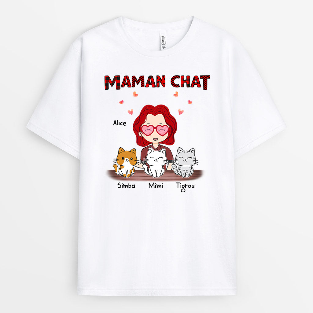 0596AFR1 Cadeau Personnalise T shirt Maman Chat Amoureux des Chats Noel_b4961a82 c50e 4e5e bffc 25173ab8e769