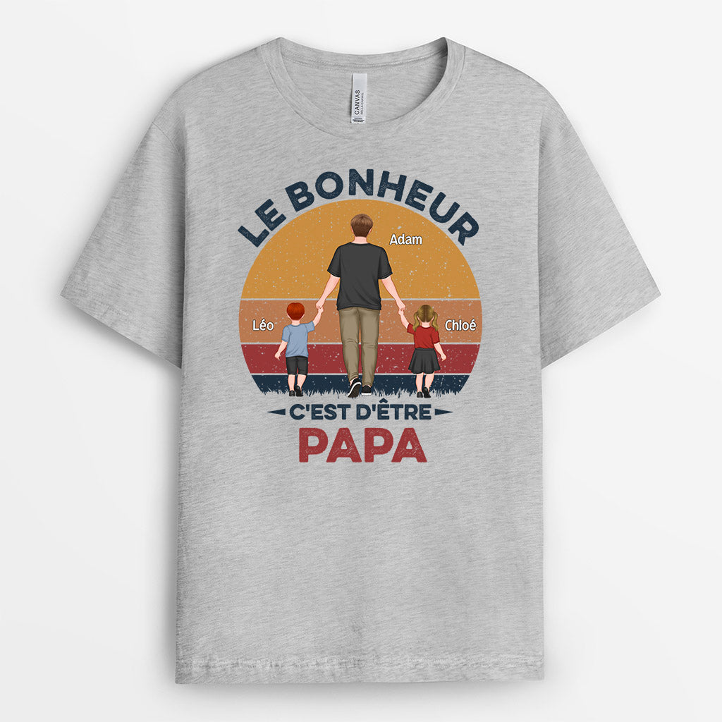 0828AFR2 Cadeau Personnalise T shirt Bonheur Papi Papa_e8d78a00 a619 48be 9c2a f07555b4b390