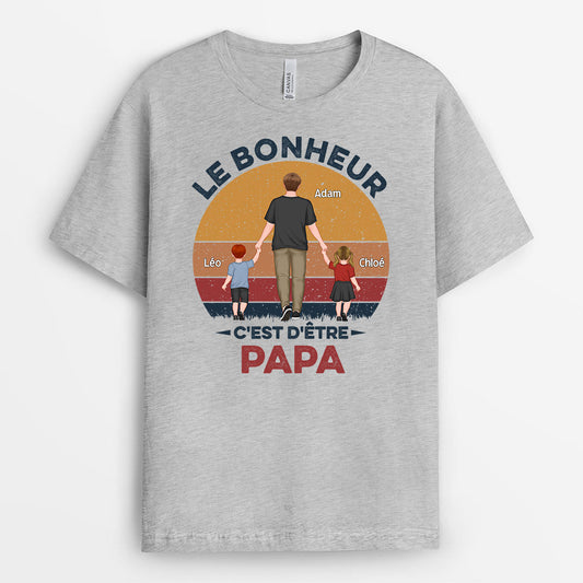 0828AFR2 Cadeau Personnalise T shirt Bonheur Papi Papa_e8d78a00 a619 48be 9c2a f07555b4b390