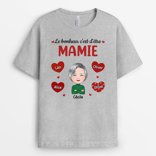 0911AFR1 Cadeau Personnalise T shirt Bonheur Maman Mamie