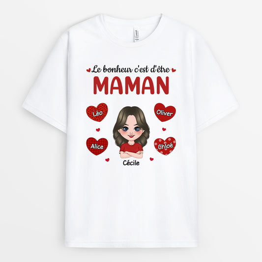 0911AFR2 Cadeau Personnalise T shirt Bonheur Maman Mamie