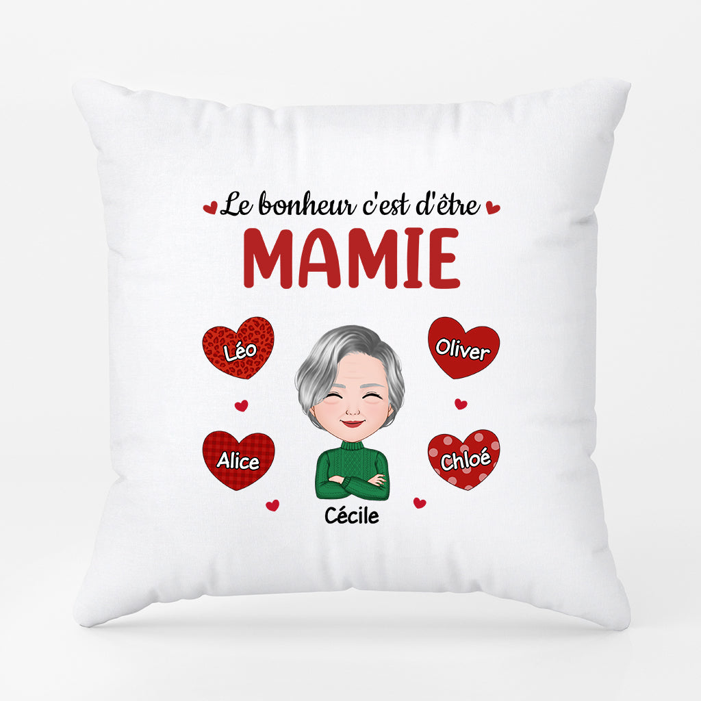 0911PFR1 Cadeau Personnalise Coussin Bonheur Maman Mamie